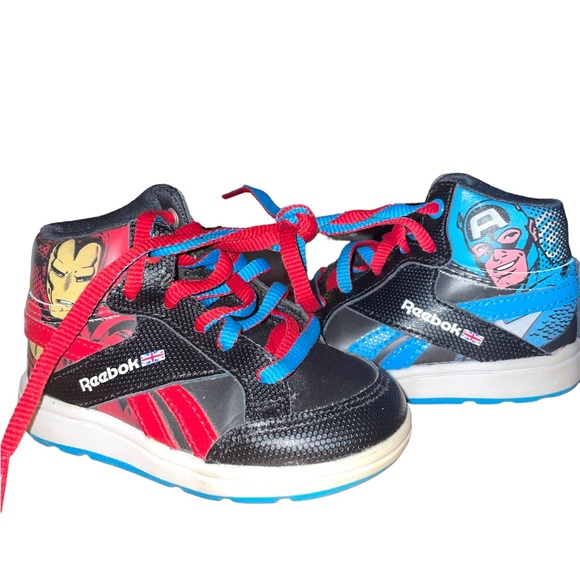 Reebok Other - NWOT toddler Reebok Marvel high top tennis shoes. Captain America/Iron Man